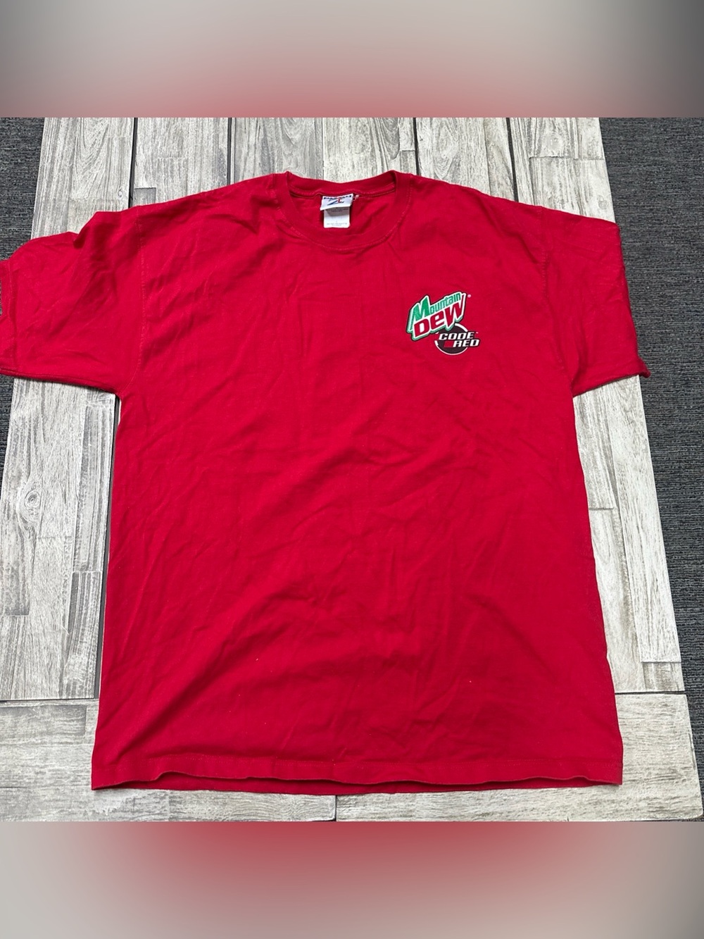 Vintage 90s Mountain Dew Code Red promo tee Large Red Big Logo Back Hit